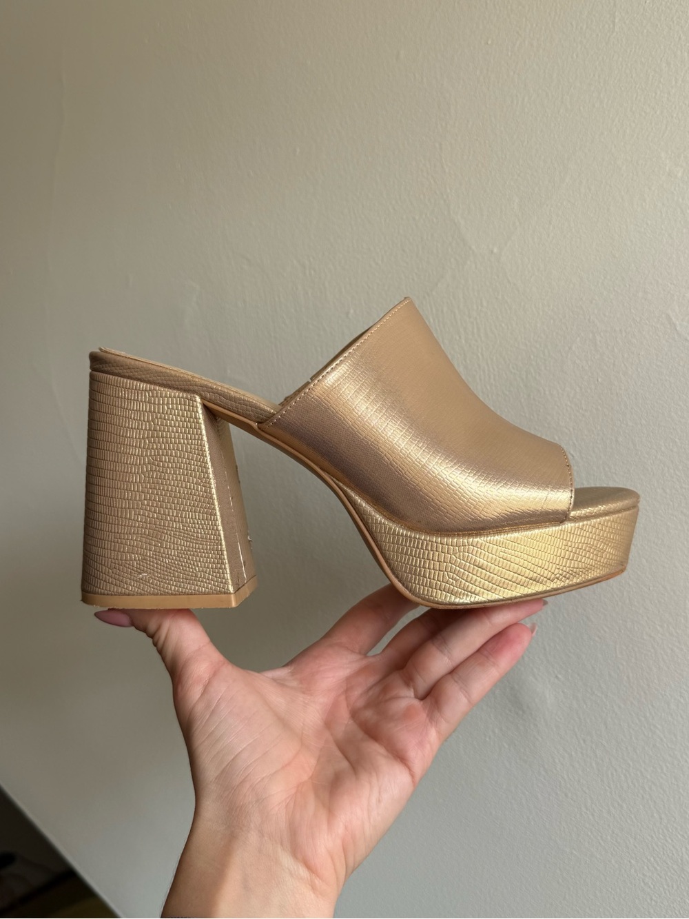 Urban Outfitters Metallic Gold Platform Mule Heels